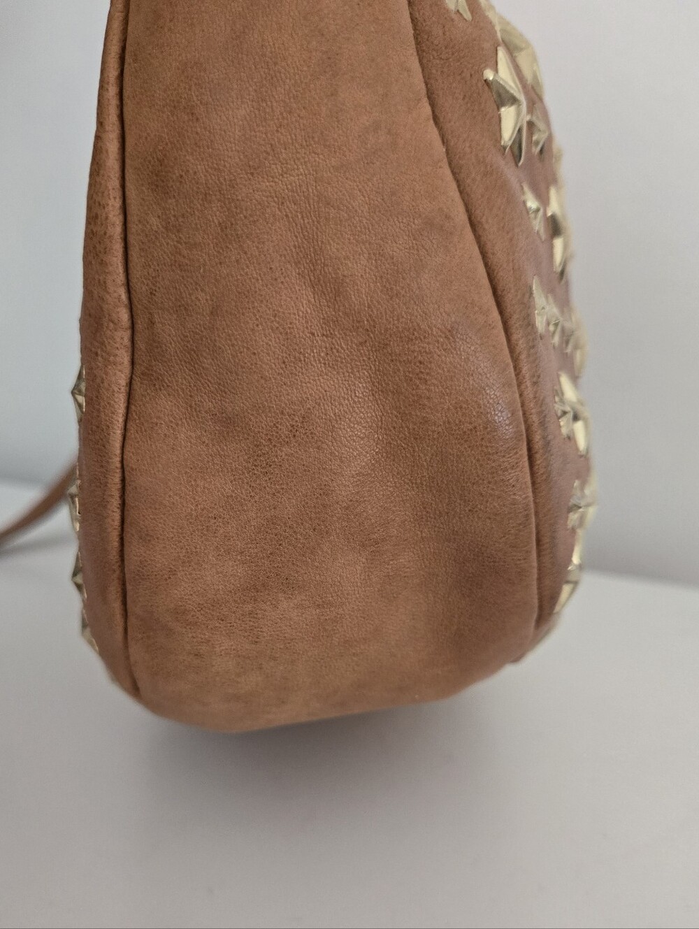 Authentic JIMMY CHOO Sky Star Studded Camel Leather Hobo Sloutch Satchel - Picture 8 of 16